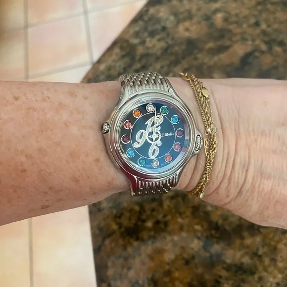 Authentic Fendi Crazy Carats Black Dial Ladies Multicolored Diamond Swiss  Watch